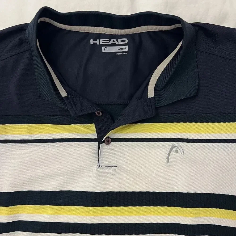 HEAD Tennis Golf Performance Polo Navy Yellow Striped Men’s Large